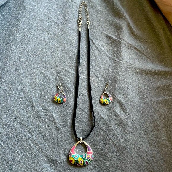 Multicolor Silver Necklace and Earring Set - Picture 2 of 5